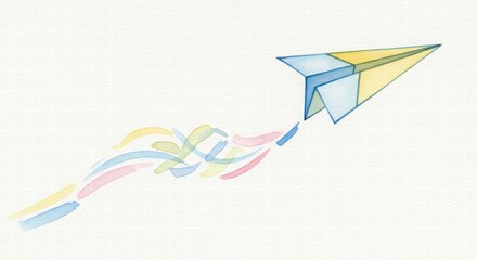 Soaring Aspirations: A vibrant paper airplane takes flight, leaving behind a trail of colorful aspirations, symbolizing dreams, progress, and limitless potential. 