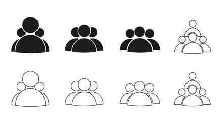 A vector illustration depicts a set of people icons in both solid black and outline styles, representing groups of individuals in a simple, minimalist design.