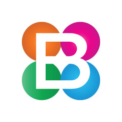 this is a letter logo design of initial B on a four circle round shape in different colors that looks good on a white background