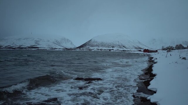 Arctic Fjord with Floating Icebergs in Greenland