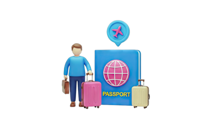 Traveler with Passport and Luggage Ready for Trip