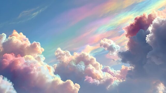 幻想的な虹色の沸き上がる雲と空のイメージ風景