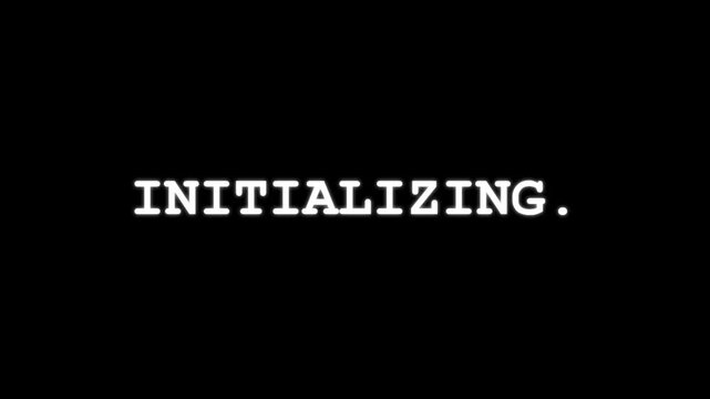 Initializing system startup text animation with futuristic digital interface style