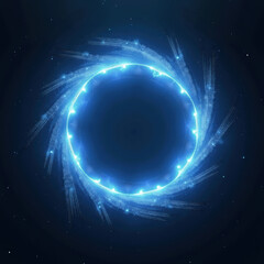 Obraz premium Glowing futuristic energy ring made of light particles and digital waves rotating in dark space. Abstract sci-fi portal loop animation in blue tones , AI, cyber visuals, and high-tech backgrounds