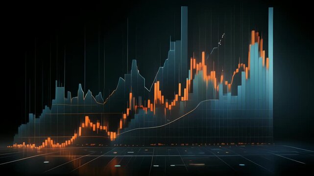 緊張感漂う暗闇に浮かぶ株価チャートのダイナミックな動き