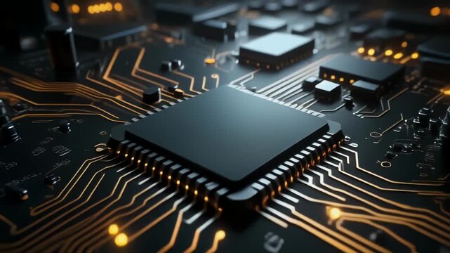 漆黒に浮かぶ精密AI基盤の輝き
