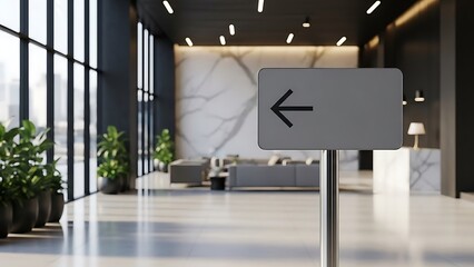 Directional Signage with Left Arrow in Modern Interior Space, Office Corridor Environment, Clear View, Navigational Concept for Wayfinding