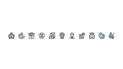 Set of 12 Minimalist Line Icons Representing Business, Technology, and Global Concepts.