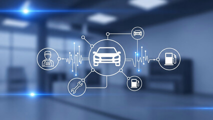 Advanced automotive technology network connecting intelligent vehicle systems with comprehensive digital services for diagnostics, maintenance, and future mobility solutions