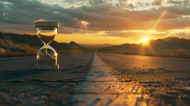 Sunset with a stopwatch on an empty road.
