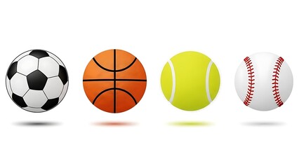 Collection of Four Different Sports Balls on a White Background.