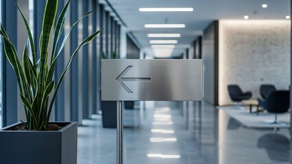 Obraz premium Directional Signage, Modern Office Corridor, Corporate Environment, Interior Viewpoint, Workspace Design Concept