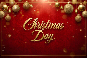 Vibrant Red Christmas Day Background with Pine and Gold Ornaments