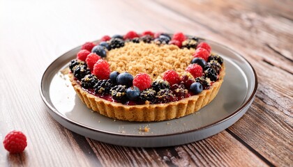 Delicious Berry Tart With Swirling Glaze And Crumble Topping