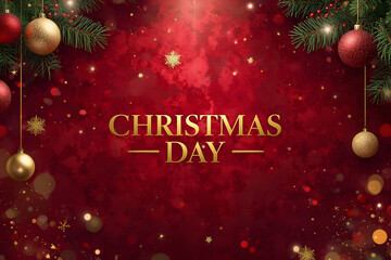 Elegant Christmas Day Background with Gold Ornaments and Frame