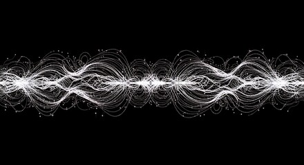 Abstract White Energy Wave on Black Background.