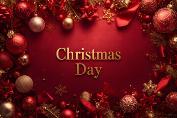 Rich Christmas Day Background with Gold and Red Border Ornaments