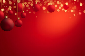 Vibrant Red Christmas Background with Hanging Ornaments