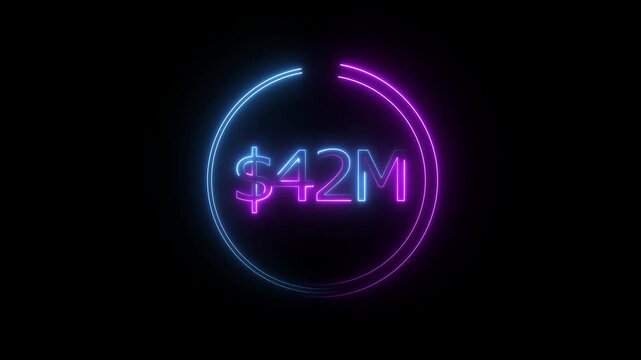 $4 Millions Glowing neon line Letter Icon animation. $4M achievement for business Work, 4M followers and subscribers on black background animation.