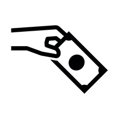 Cash payment icon shown with a hand holding a bill against plain background, illustrating the act of making a transaction