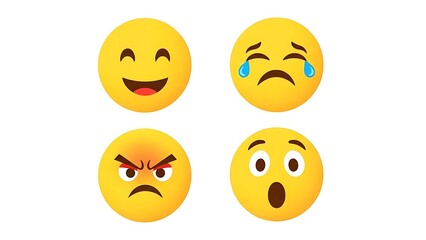 Fototapeta premium Four Different Emoji Faces Showing Various Emotions.