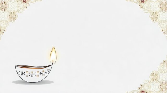 Glowing diya lamp illustration for Indian holiday celebration. Traditional oil lamp design with decorative border for Diwali.