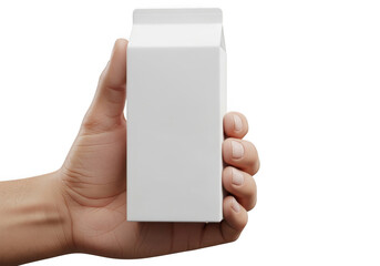 White carton held in hand isolated on transparent background