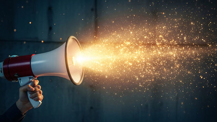 Dynamic Megaphone Announcement Concept Radiating Bright Light and Sparkling Energy to Capture Attention and Spread Important News Effectively
