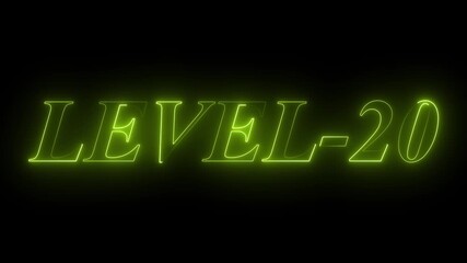 Glowing level-20 text with glitch effects animation. game concept next level icon isolated on Black background. 4k animation video.. - Powered by Adobe