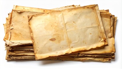 A rustic and aged stack of vintage papers with distressed textures, offering an authentic historical background for creative design projects and antique-themed concepts