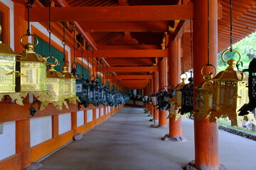 春日大社の東回廊と釣り灯籠　奈良県