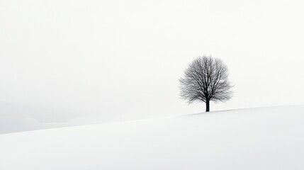 Solitary tree on a snowy hill