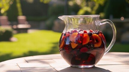 Sparkling fruit drink pitcher outdoors