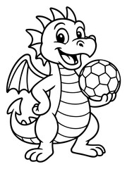 Obraz premium Dragon and Soccer Ball: A charming cartoon dragon with an encouraging smile poses proudly with a soccer ball, symbolizing playful sportsmanship and fantasy.