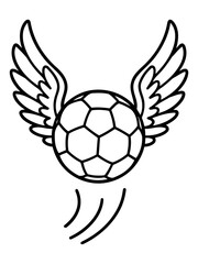 Fototapeta premium Winged Ball: A graphic illustration of a sports ball with wings, symbolizing movement and flight. A dynamic, stylized artwork of a soccer ball embellished with avian wings.