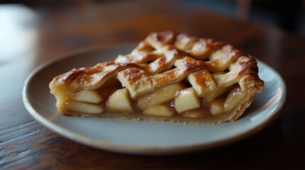 Slice of apple pie on plate