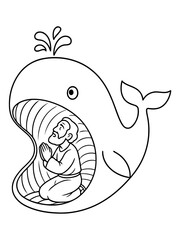 Obraz premium The Man and the Whale: A serene portrayal of a man finding solace within the belly of a whale, rendered in a simplified yet emotive style.