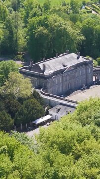 magnificent buildings parks ponds ch&acirc;teau seneffe architecture nature creates to left right pans aerial drone view of de belgium 