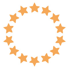 Minimalist circular frame made of simple star shapes. Modern decorative vector star wreath design perfect for holiday cards, invitations, branding, and festive graphic projects