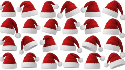 Collection of red Santa hats with white trim and pom poms