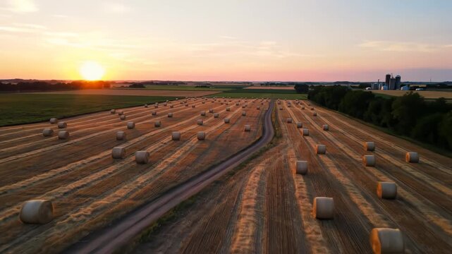 Hay bales in harvested field