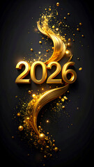2026 golden colour on dark black background new years design