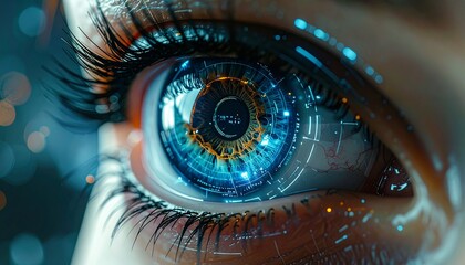 close up of futuristic augmented eye - future technology concept