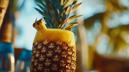 Refreshing pineapple smoothie served in a hollowed pineapple fruit