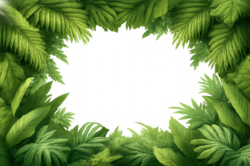 Lush tropical green plant foliage framing a transparent center, natural jungle border element for design templates