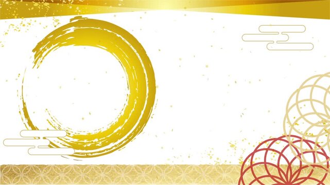 タイトル用和風フレーム白背景　動画　筆手書きの
丸と金色の紙吹雪