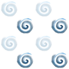 Spiral swirl in airy cloud white, pale blue tones watercolor seamless pattern isolated on white. Abstract hand-painted winter element, light texture, perfect for branding, backgrounds, seasonal design