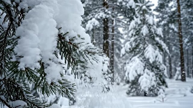 Snow covered pine trees in forest