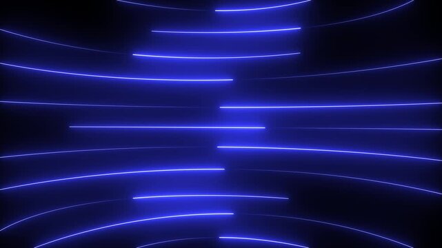glowing Neon lights blinking lines moving animation. Seamless loop animation of glowing neon line. Horizontal glowing colorful neon line animation.