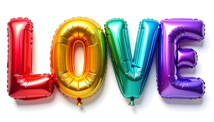 Photoreal inflated foil balloon letters spelling LOVE